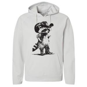 Raccoon Cowboy Cowgirl Trash Panda Western Country Performance Fleece Hoodie