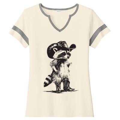 Raccoon Cowboy Cowgirl Trash Panda Western Country Ladies Halftime Notch Neck Tee