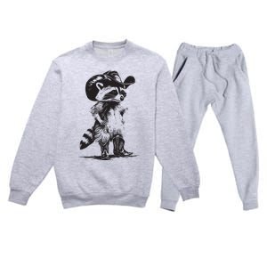 Raccoon Cowboy Cowgirl Trash Panda Western Country Premium Crewneck Sweatsuit Set