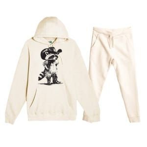 Raccoon Cowboy Cowgirl Trash Panda Western Country Premium Hooded Sweatsuit Set