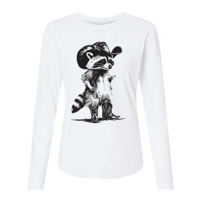 Raccoon Cowboy Cowgirl Trash Panda Western Country Womens Cotton Relaxed Long Sleeve T-Shirt