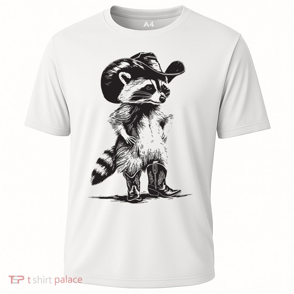 Raccoon Cowboy Cowgirl Trash Panda Western Country Cooling Performance Crew T-Shirt