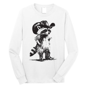 Raccoon Cowboy Cowgirl Trash Panda Western Country Long Sleeve Shirt