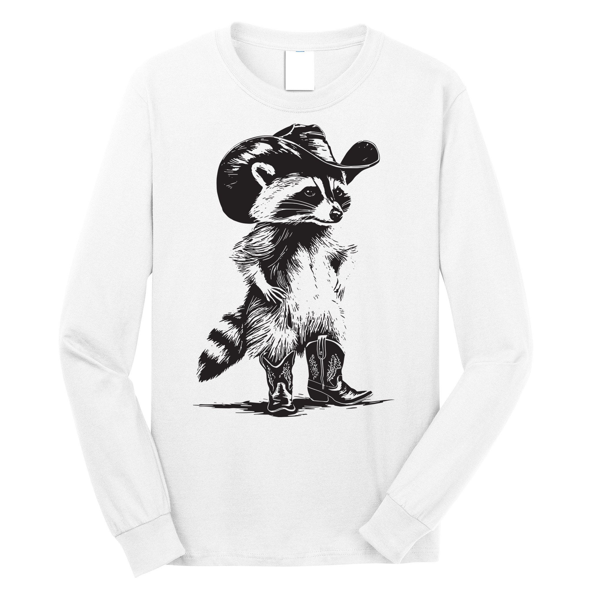 Raccoon Cowboy Cowgirl Trash Panda Western Country Long Sleeve Shirt