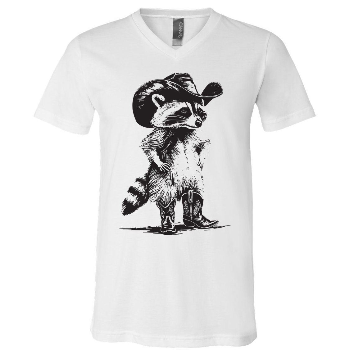 Raccoon Cowboy Cowgirl Trash Panda Western Country V-Neck T-Shirt