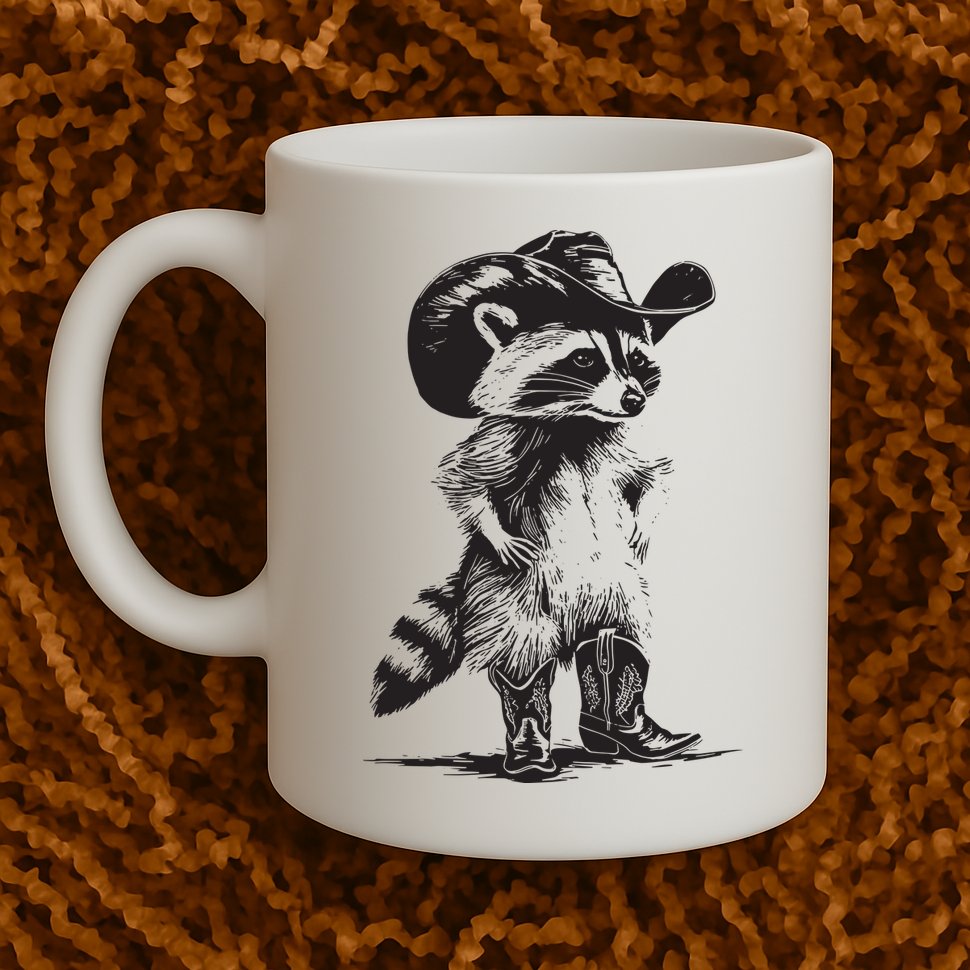 Raccoon Cowboy Cowgirl Trash Panda Western Country Mug