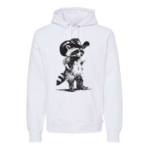 Raccoon Cowboy Cowgirl Trash Panda Western Country Premium Hoodie