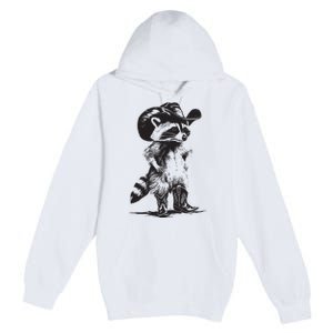 Raccoon Cowboy Cowgirl Trash Panda Western Country Premium Pullover Hoodie