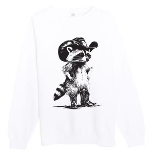 Raccoon Cowboy Cowgirl Trash Panda Western Country Premium Crewneck Sweatshirt