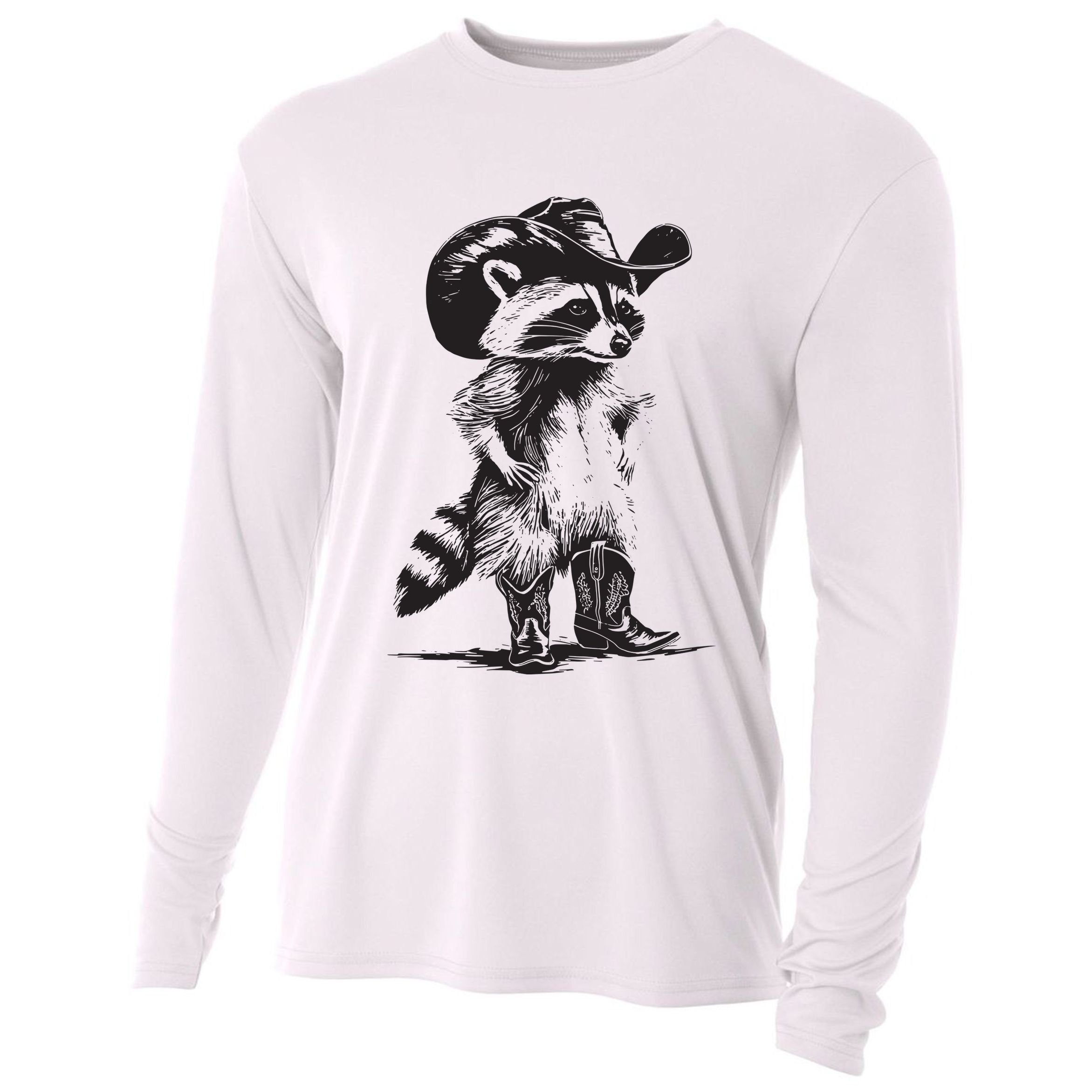 Raccoon Cowboy Cowgirl Trash Panda Western Country Cooling Performance Long Sleeve Crew