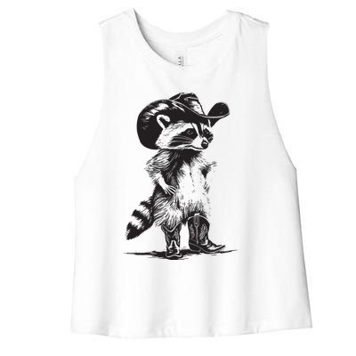 Raccoon Cowboy Cowgirl Trash Panda Western Country Women's Racerback Cropped Tank