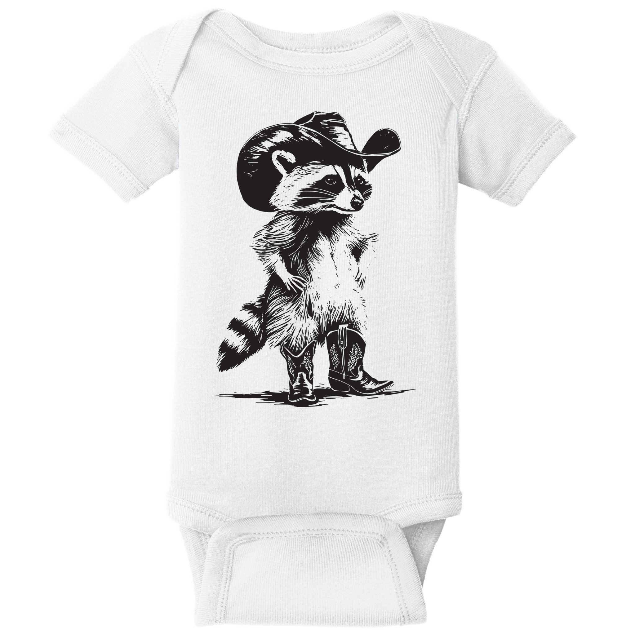 Raccoon Cowboy Cowgirl Trash Panda Western Country Baby Bodysuit