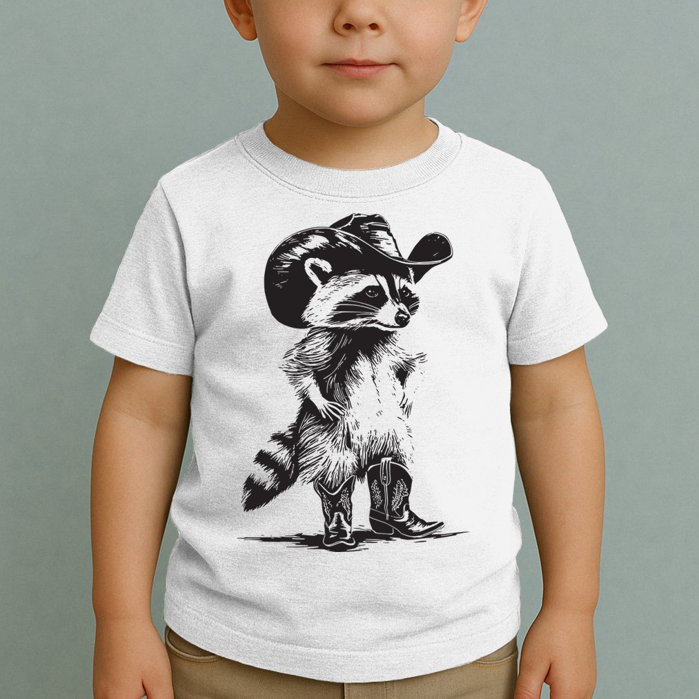 Raccoon Cowboy Cowgirl Trash Panda Western Country Toddler T-Shirt
