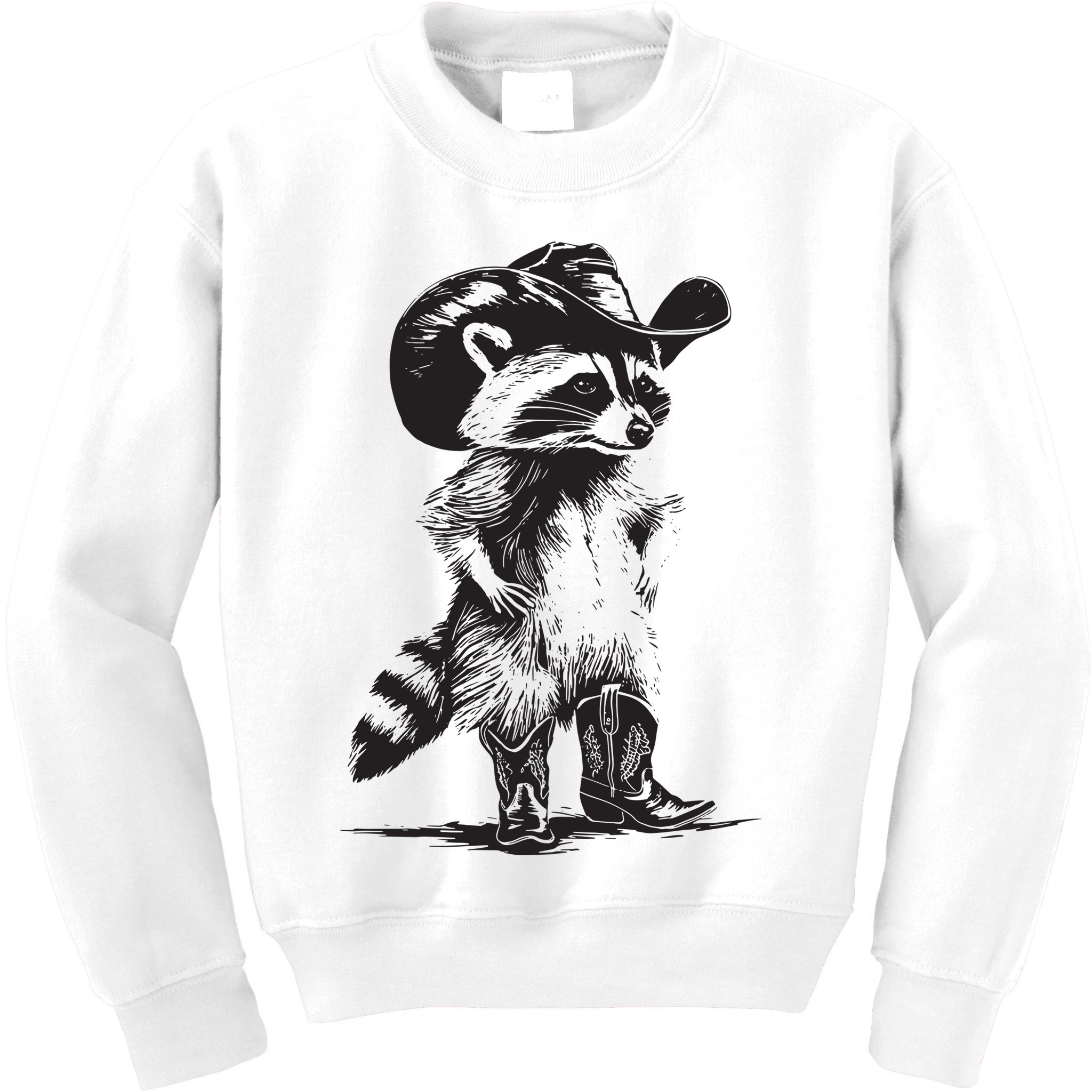 Raccoon Cowboy Cowgirl Trash Panda Western Country Kids Sweatshirt