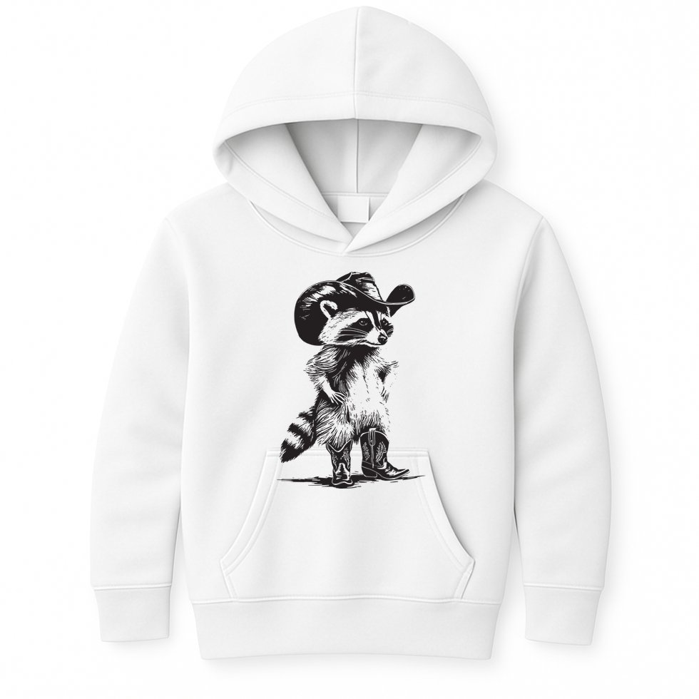 Raccoon Cowboy Cowgirl Trash Panda Western Country Kids Hoodie