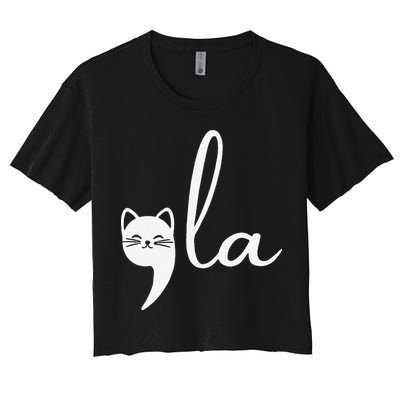 Retro Cat Comma La Kamala Harris For President 2024 Election Crop Top