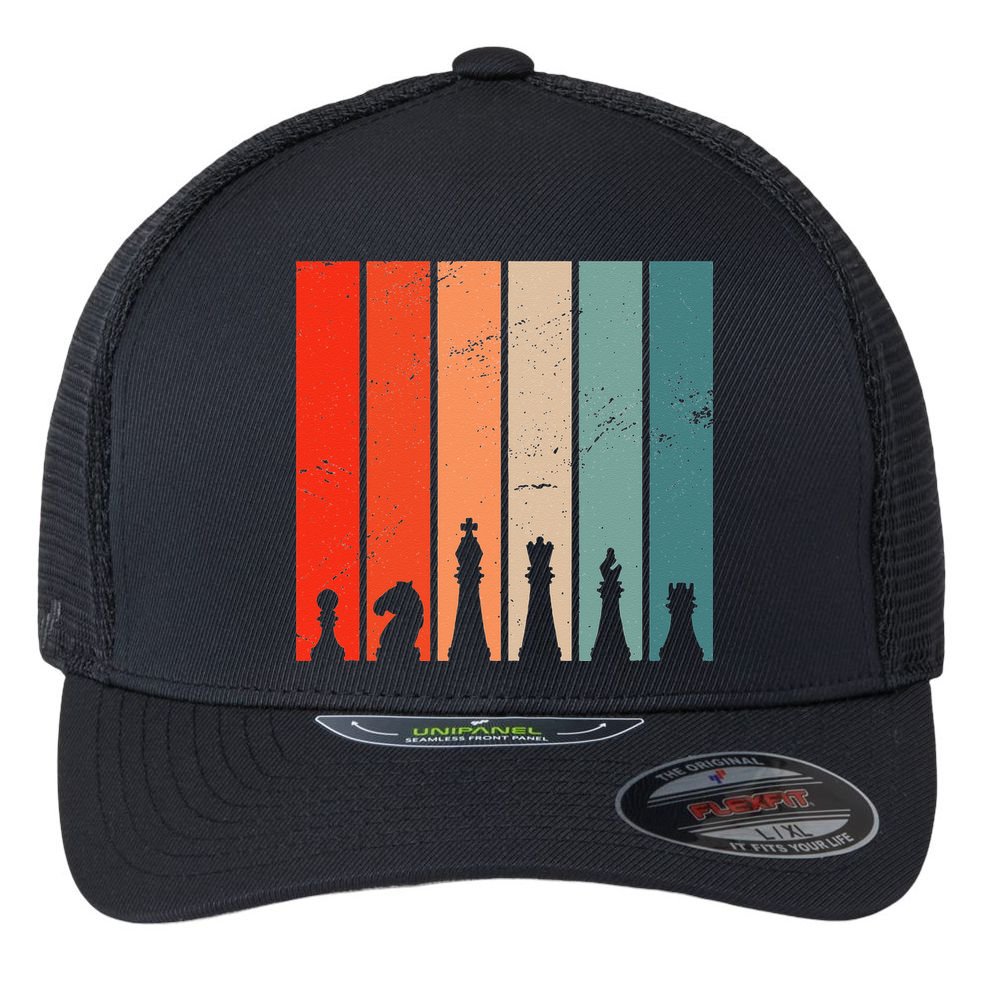 Retro Chess Chessboard Chess Character Chess Pieces Flexfit Unipanel Trucker Cap