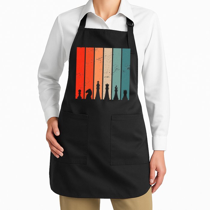 Retro Chess Chessboard Chess Character Chess Pieces Full-Length Apron With Pockets