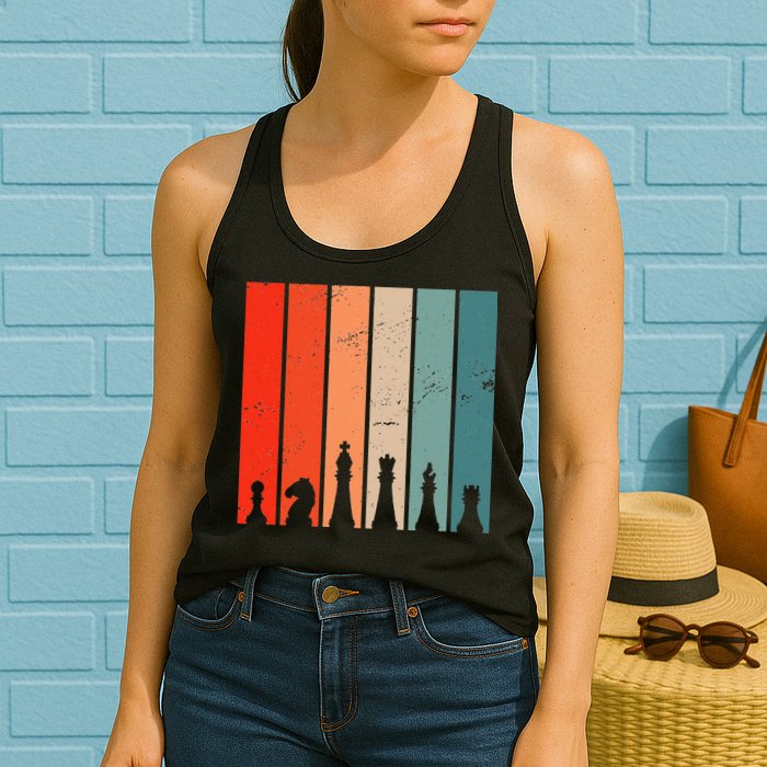 Retro Chess Chessboard Chess Character Chess Pieces Womens Tank Top