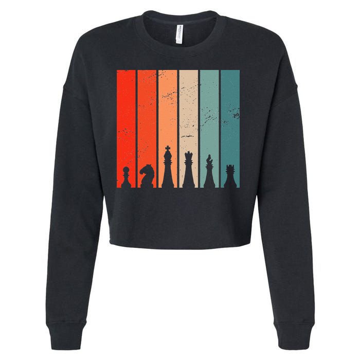 Retro Chess Chessboard Chess Character Chess Pieces Cropped Pullover Crew
