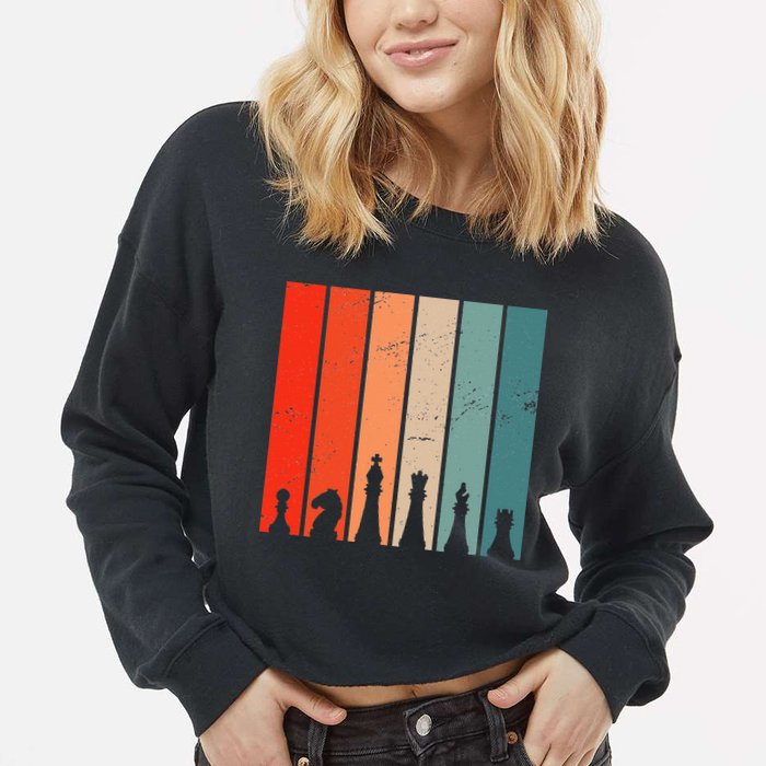 Retro Chess Chessboard Chess Character Chess Pieces Cropped Pullover Crew