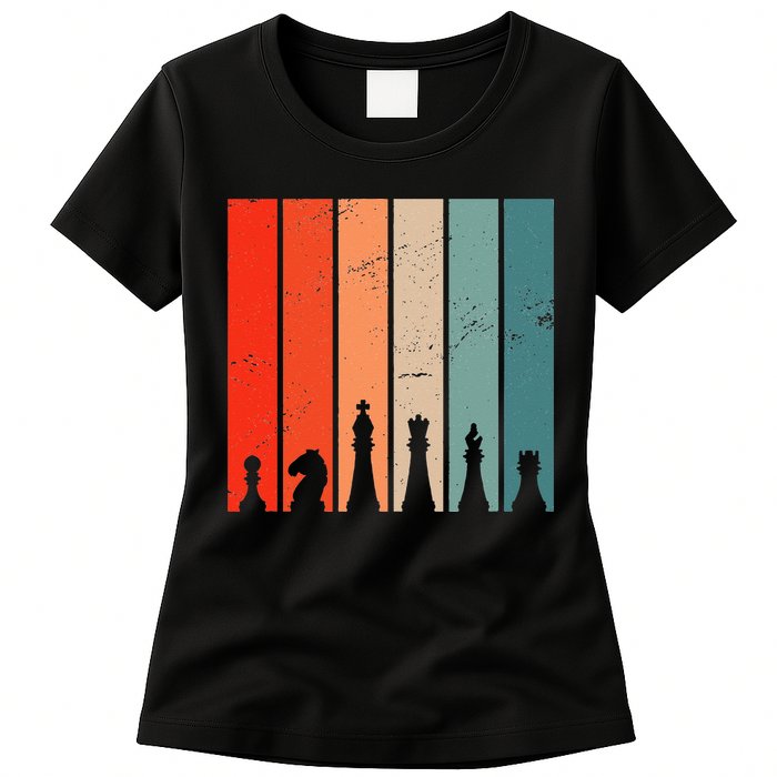 Retro Chess Chessboard Chess Character Chess Pieces Womens T-Shirt