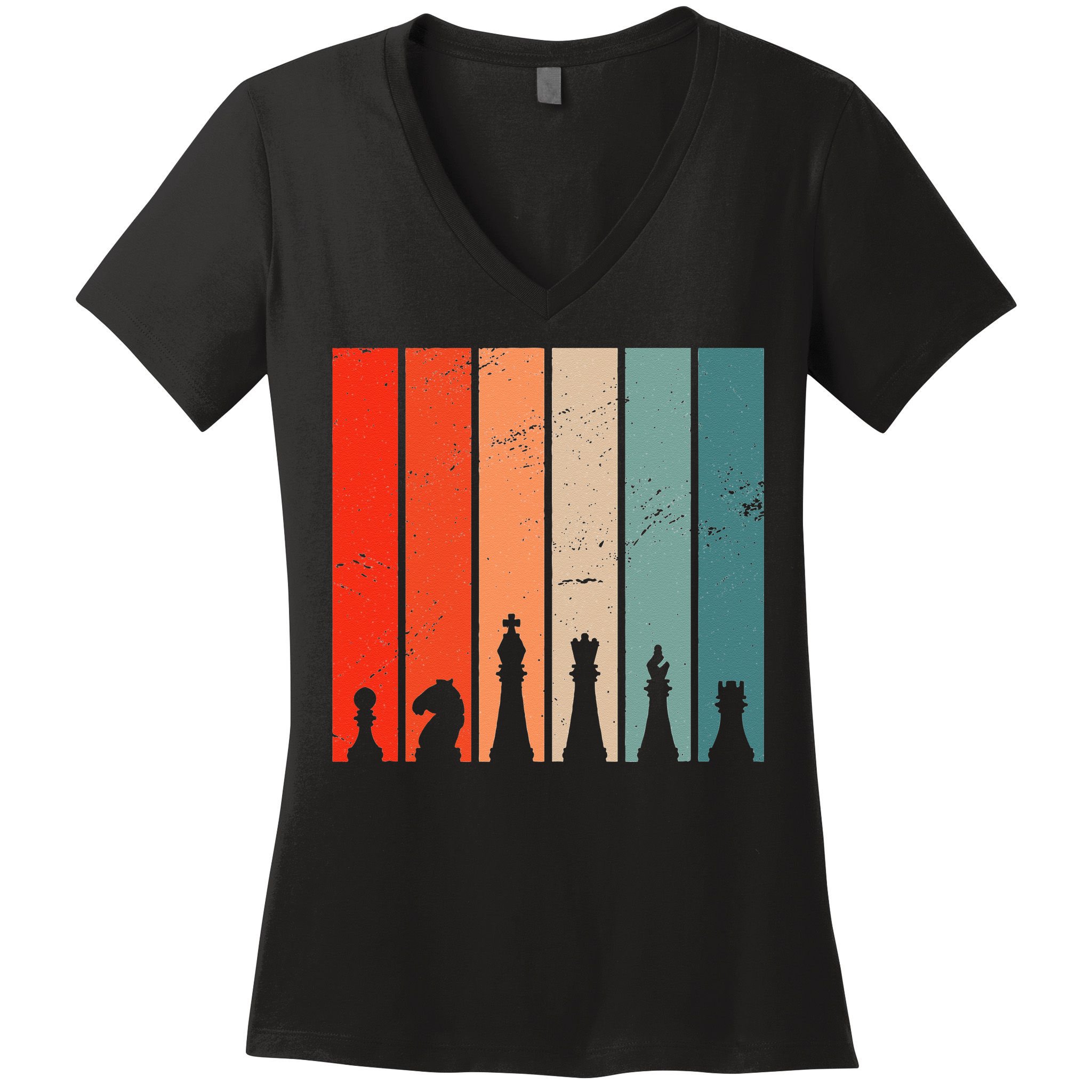 Retro Chess Chessboard Chess Character Chess Pieces Women's V-Neck T-Shirt