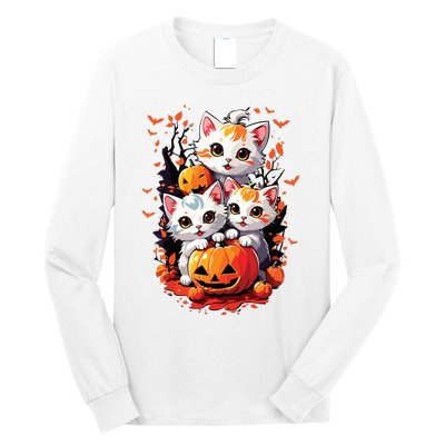 Retro Cute Cat Halloween Funny Season Costume Night Party Long Sleeve Shirt