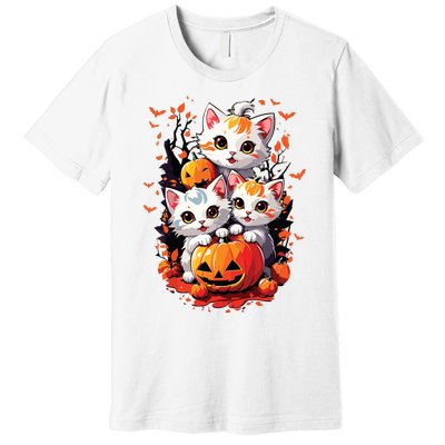 Retro Cute Cat Halloween Funny Season Costume Night Party Premium T-Shirt