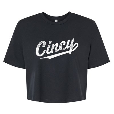 Retro Cincy Cincinnati Ohio Vintage Cursive Script Throwback Bella+Canvas Jersey Crop Tee