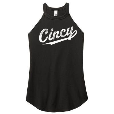 Retro Cincy Cincinnati Ohio Vintage Cursive Script Throwback Women’s Perfect Tri Rocker Tank