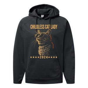 Retro Childless Cat Lady 2024 Ladies Voting Election Performance Fleece Hoodie