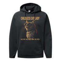 Retro Childless Cat Lady 2024 Ladies Voting Election Performance Fleece Hoodie