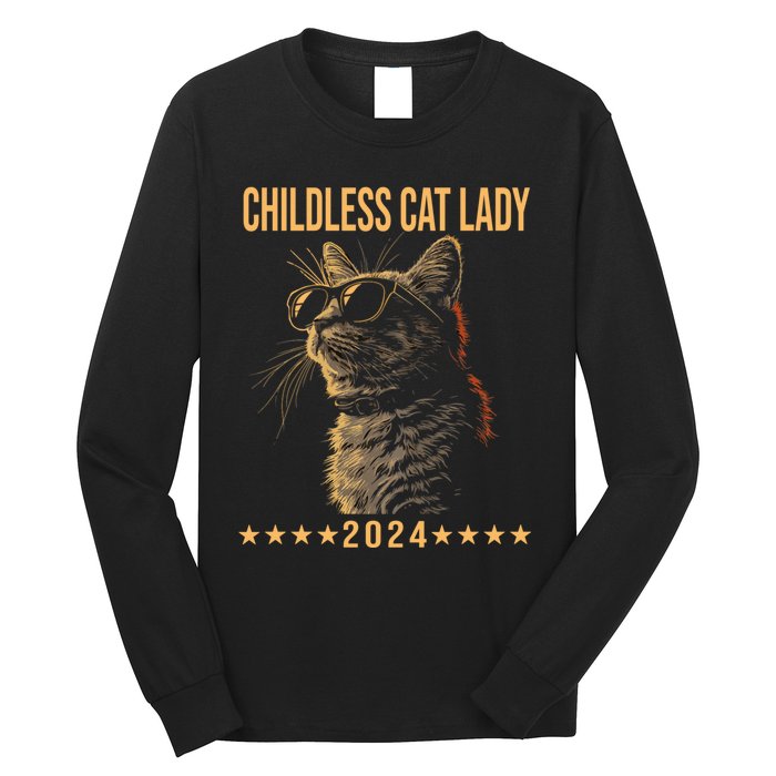 Retro Childless Cat Lady 2024 Ladies Voting Election Long Sleeve Shirt