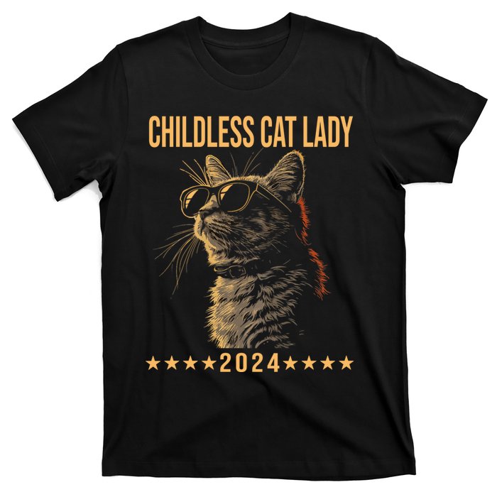 Retro Childless Cat Lady 2024 Ladies Voting Election T-Shirt