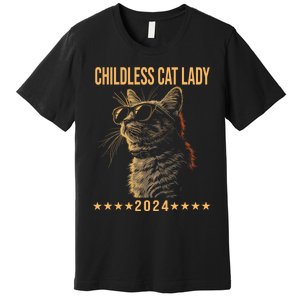 Retro Childless Cat Lady 2024 Ladies Voting Election Premium T-Shirt