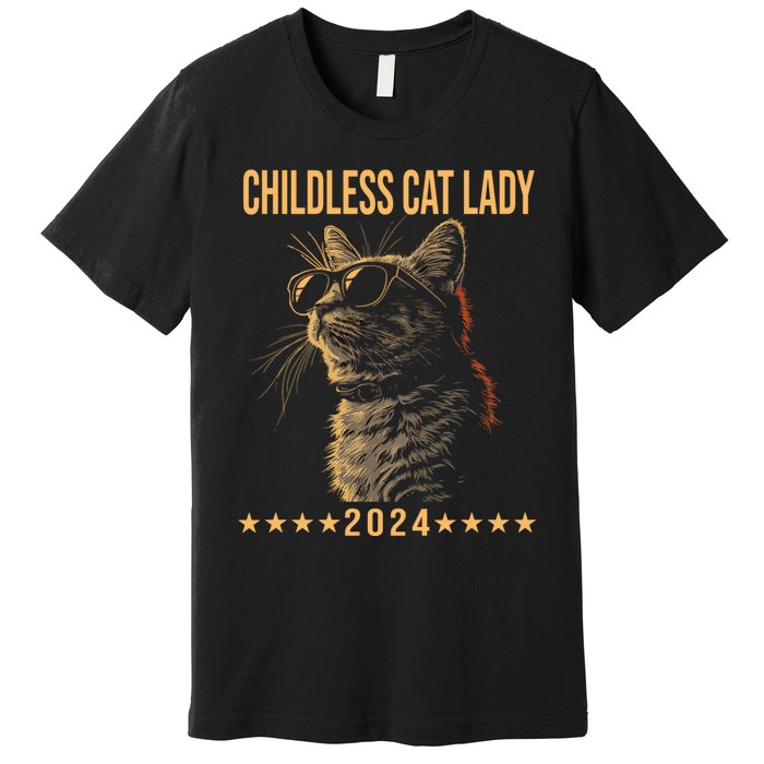 Retro Childless Cat Lady 2024 Ladies Voting Election Premium T-Shirt