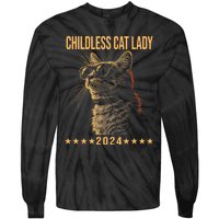 Retro Childless Cat Lady 2024 Ladies Voting Election Tie-Dye Long Sleeve Shirt