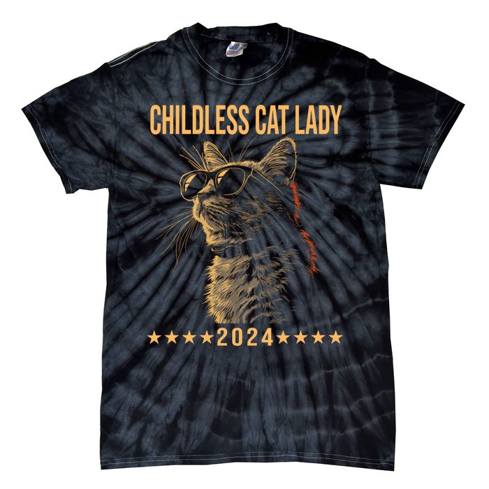 Retro Childless Cat Lady 2024 Ladies Voting Election Tie-Dye T-Shirt