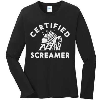 Roller Coaster Certified Screamer Theme Amusement Park Lover Ladies Long Sleeve Shirt