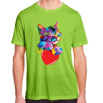 Rainbow Cute Cat Hugging Valentine Heart Kitty Love Cat Meaningful Gift Adult ChromaSoft Performance T-Shirt