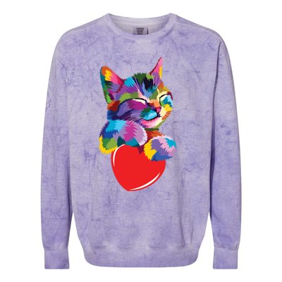 Rainbow Cute Cat Hugging Valentine Heart Kitty Love Cat Meaningful Gift Colorblast Crewneck Sweatshirt