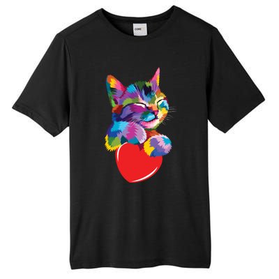 Rainbow Cute Cat Hugging Valentine Heart Kitty Love Cat Meaningful Gift Tall Fusion ChromaSoft Performance T-Shirt