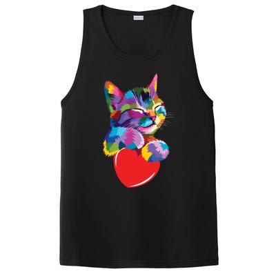 Rainbow Cute Cat Hugging Valentine Heart Kitty Love Cat Meaningful Gift PosiCharge Competitor Tank