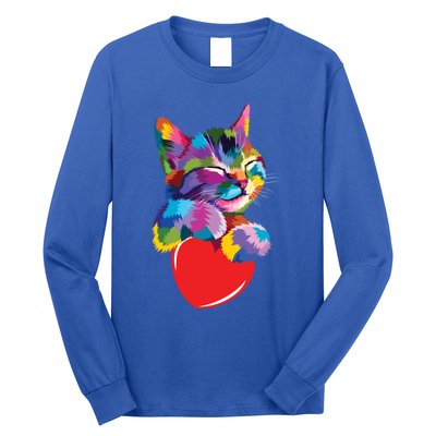 Rainbow Cute Cat Hugging Valentine Heart Kitty Love Cat Meaningful Gift Long Sleeve Shirt