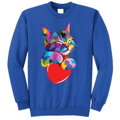 Rainbow Cute Cat Hugging Valentine Heart Kitty Love Cat Meaningful Gift Sweatshirt