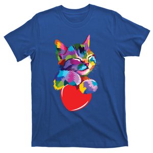 Rainbow Cute Cat Hugging Valentine Heart Kitty Love Cat Meaningful Gift T-Shirt