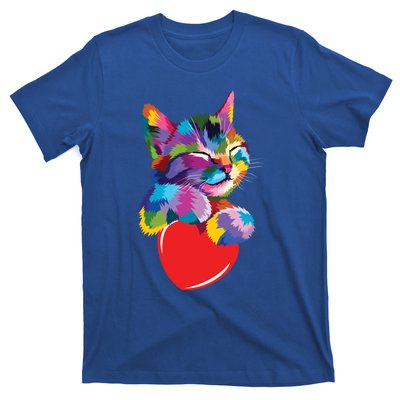 Rainbow Cute Cat Hugging Valentine Heart Kitty Love Cat Meaningful Gift T-Shirt