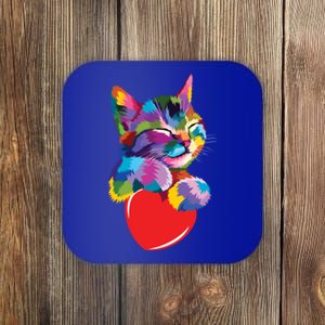 Rainbow Cute Cat Hugging Valentine Heart Kitty Love Cat Meaningful Gift Coaster