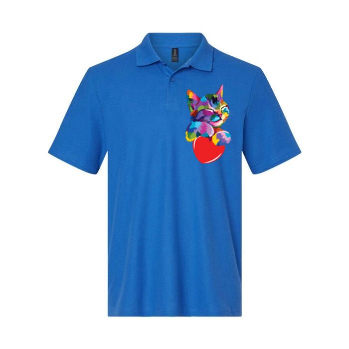 Rainbow Cute Cat Hugging Valentine Heart Kitty Love Cat Meaningful Gift Softstyle Adult Sport Polo